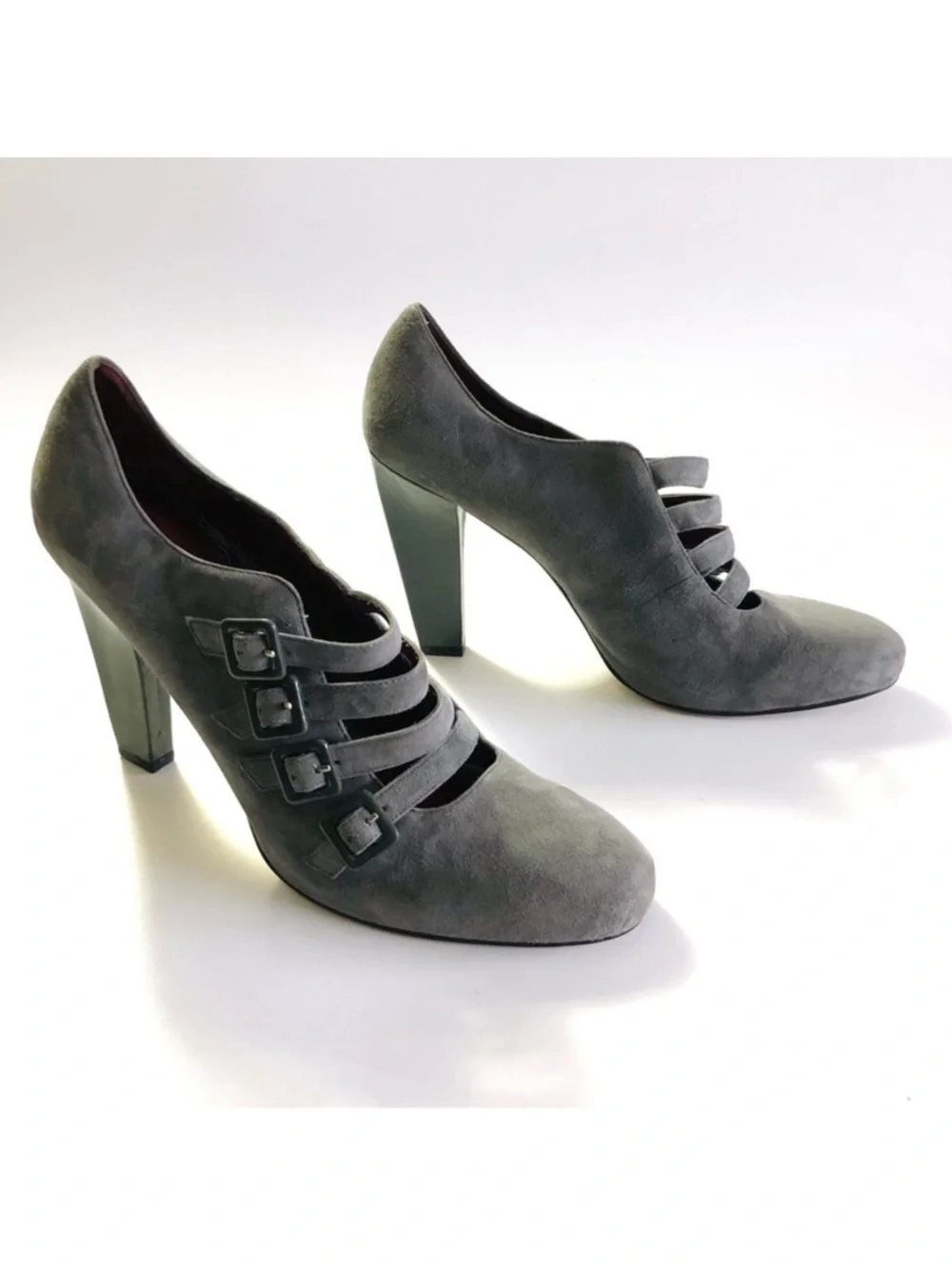 Enzo Angiolini Calandra Gray Suede Buckle Pumps